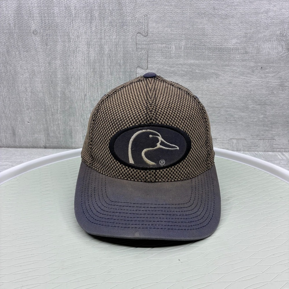 Vintage Ducks Unlimited Hat Cap Strap Back Beige Knit Big Logo Hunting